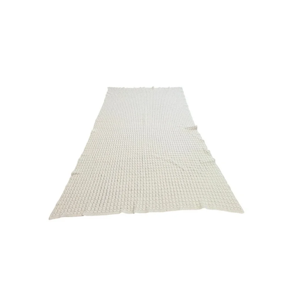 VTG! Handmade‎ Crochet Throw Blanket Cream White Textured Knit Farmhouse 73x46